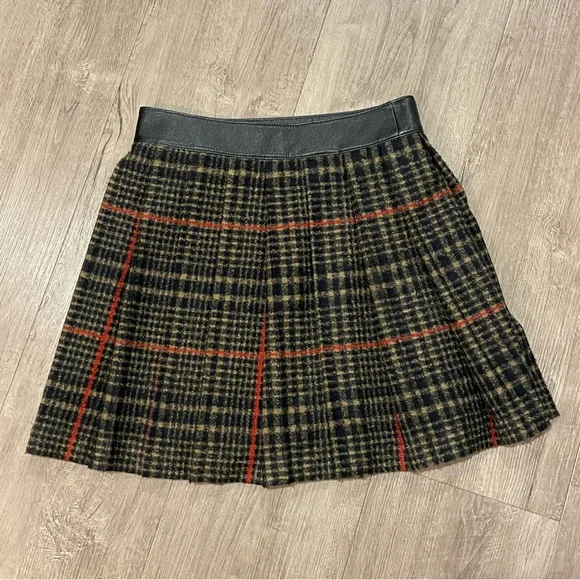 Coach Wrap Wool and Leather Tartan Mini Skirt - Black, Tan and Red - Picture 3 of 10